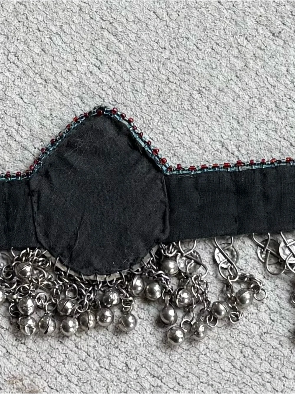 Vintage Afghan Kuchi Tribal Waist Belt Glass Medallions Bells Boho 64”